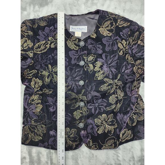 Vintage Norton McNaughton Velvet Collarless Jacket Size 12 Black Gold Glitter - Picture 5 of 6